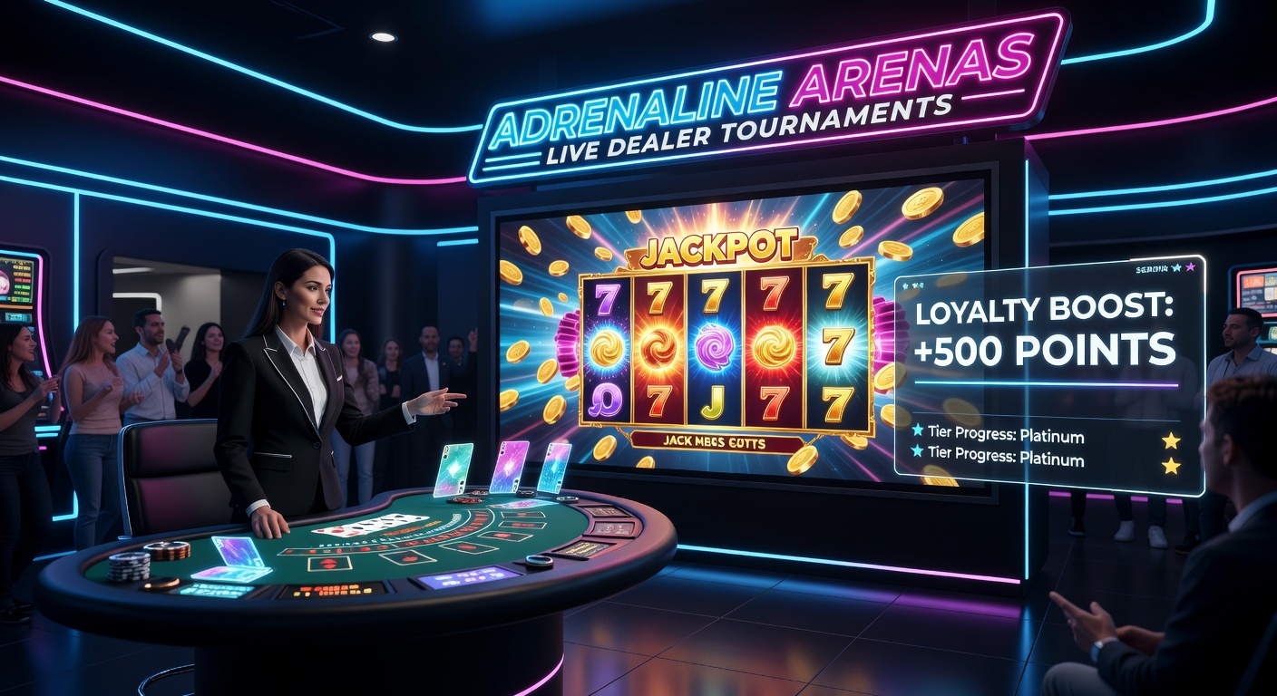Live dealer toernooi in actie met spelers aan tafels en jackpot slots op schermen