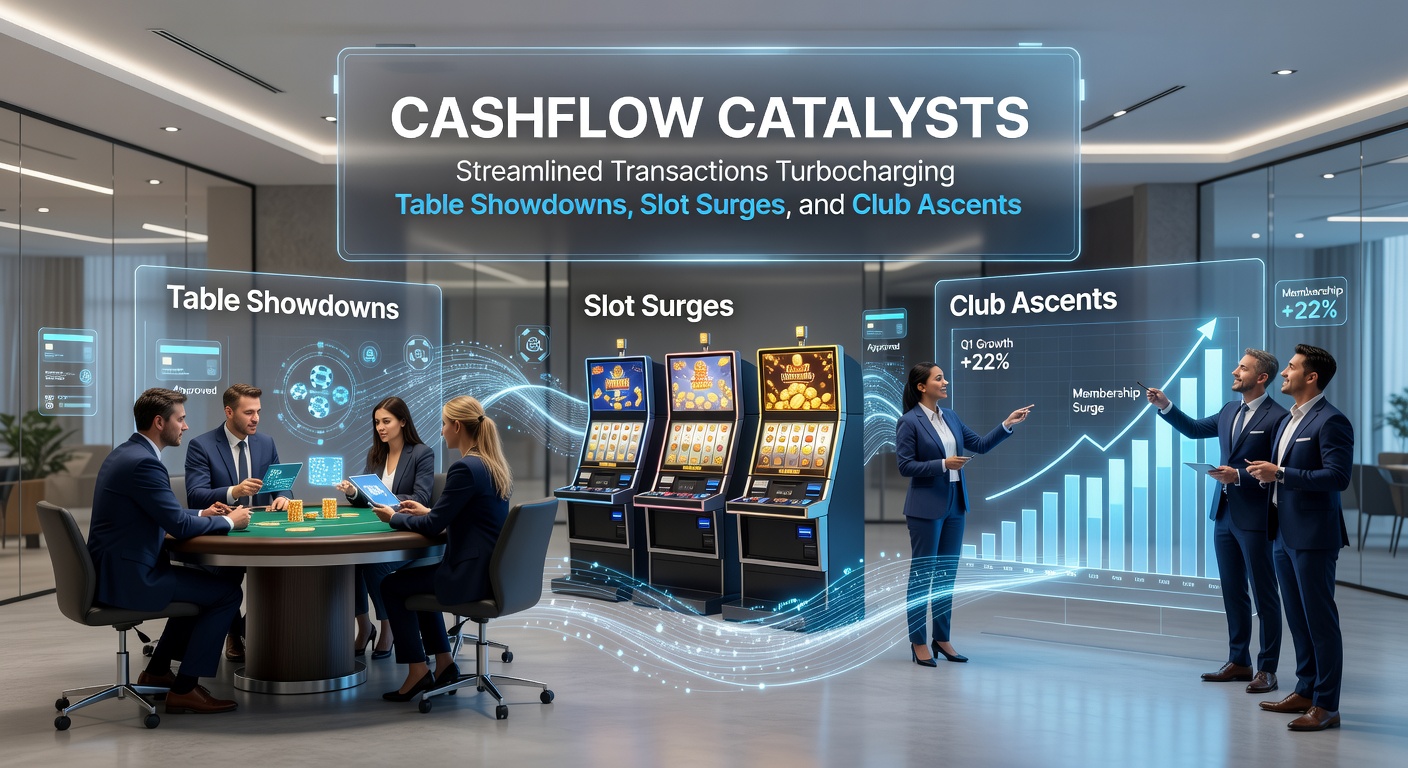 Grafiek met pijlen die snelle transacties tonen die leiden naar opwinding bij tafels, slots en clubniveaus in een online casino-omgeving