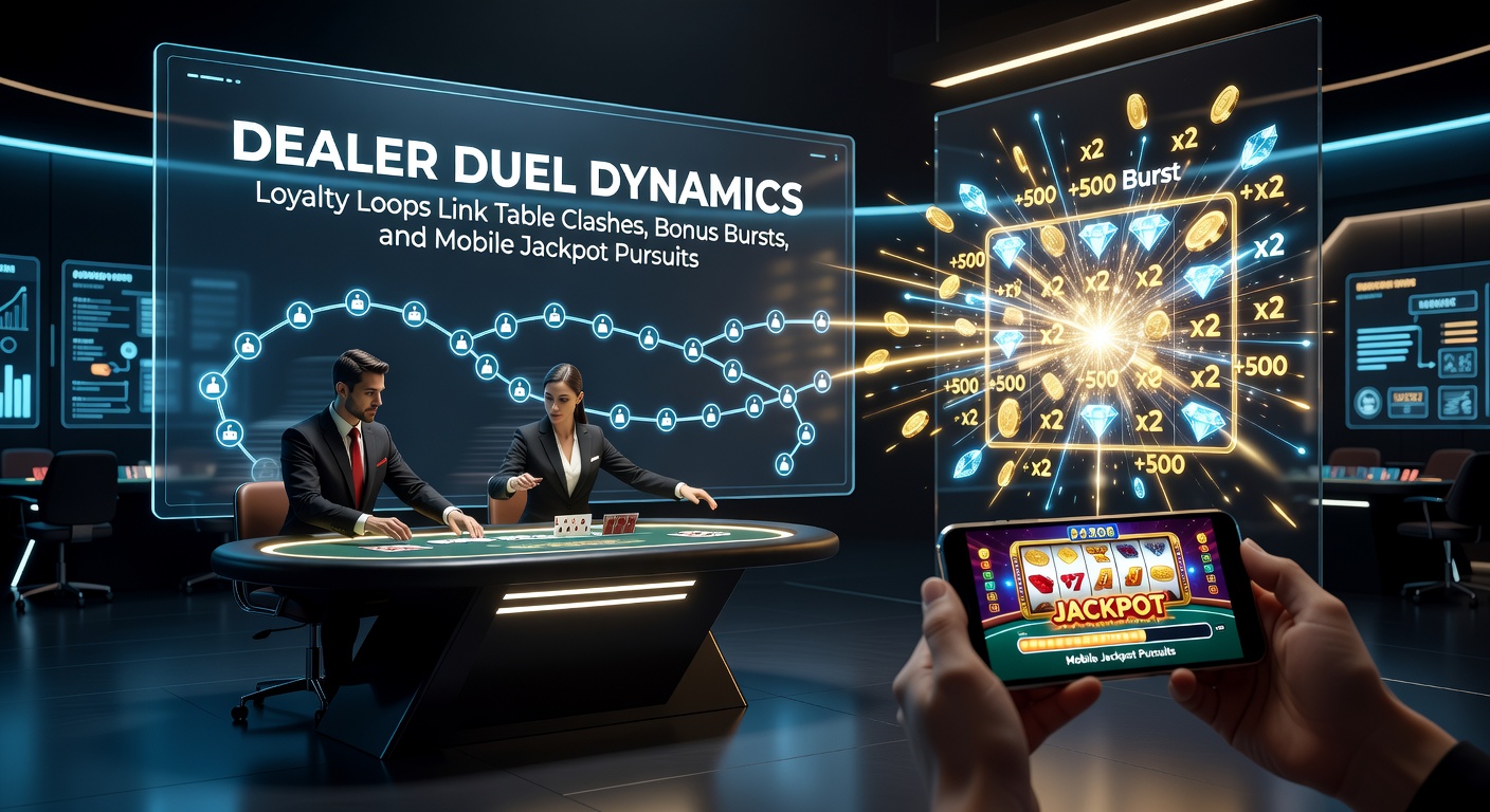Live dealer aan tafel in een intens duel met spelers, schermen vol kaarten en chips die loyaliteitspunten oplichten