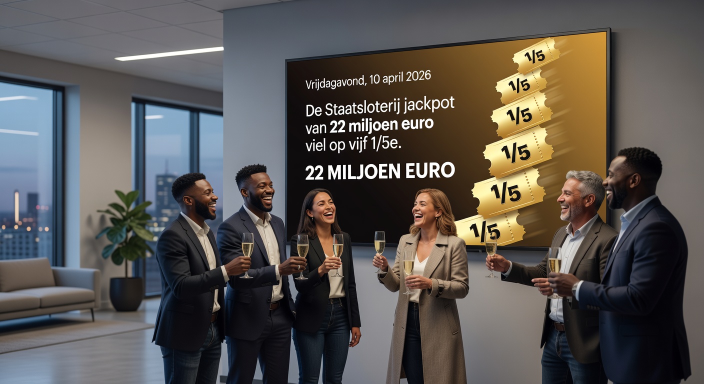Loterijtrekking met draaiende balmachine en enthousiaste presentatoren tijdens een live Lotto-uitzending