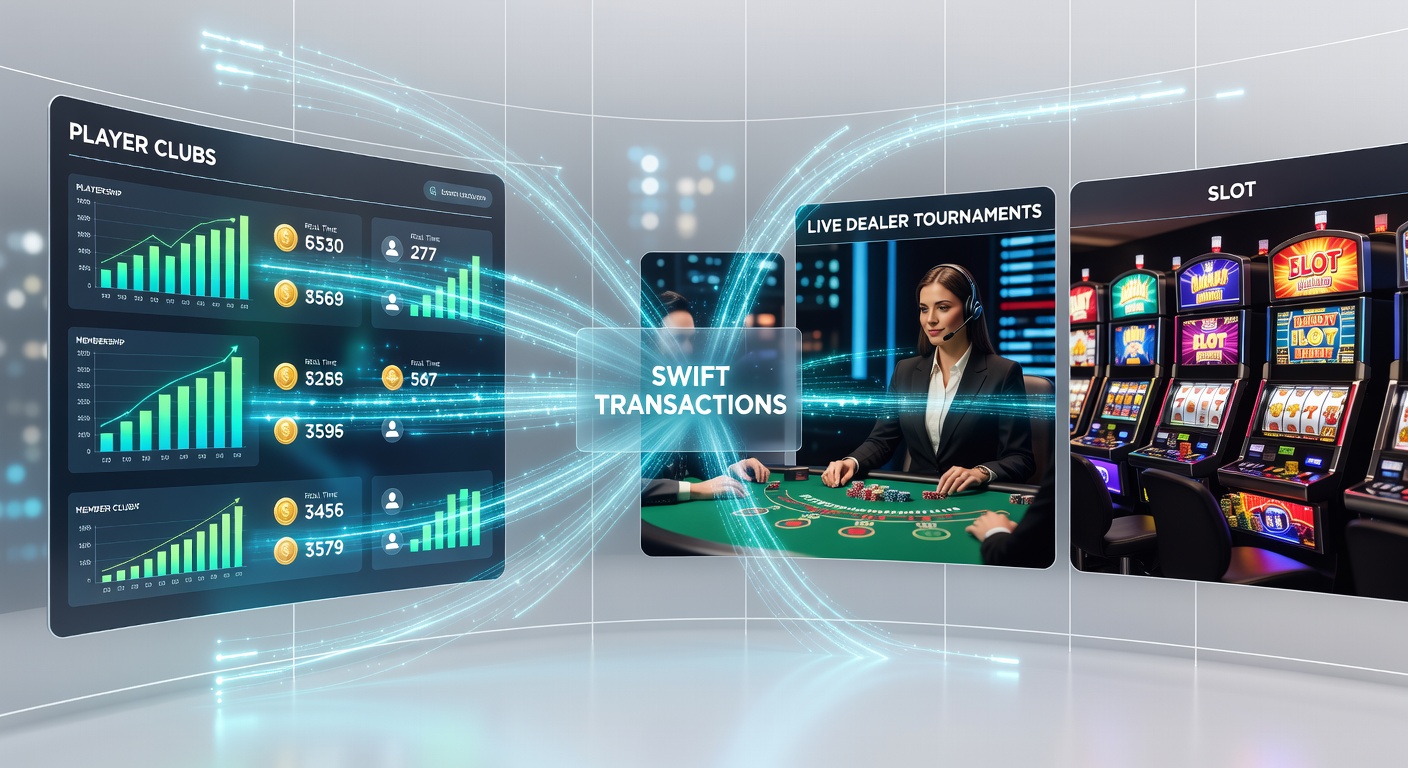 Dynamische weergave van pulserende betaaliconen die spelers door toernooiladders en slotjackpots leiden in een live casino setting